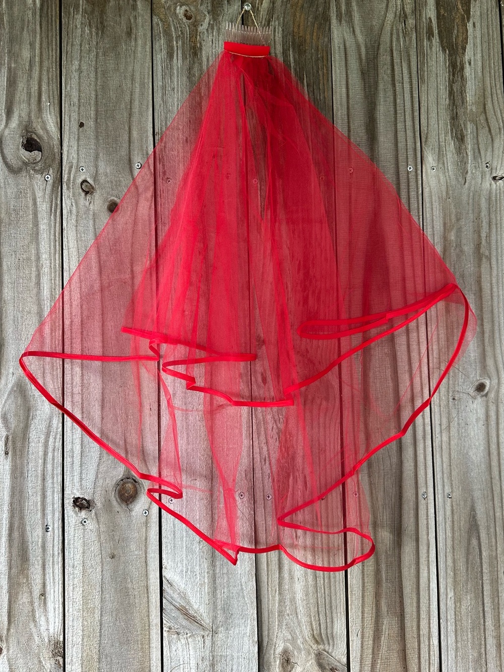 Red Veil & Gloves Layered Tulle Veil W Satin Trim Long Satin Gloves Whimsygoth